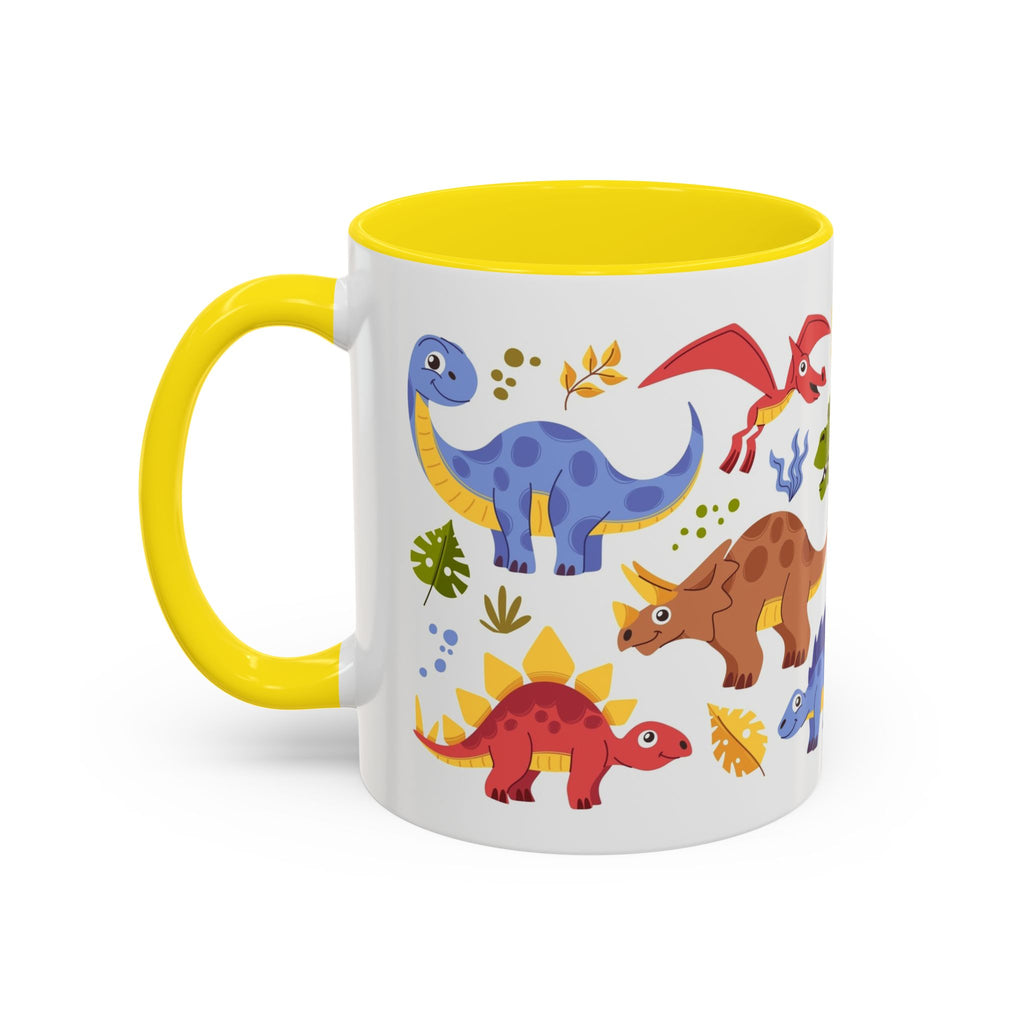 Cute Dinosaur Accent Coffee Mug - Colorful Kids Dino Pattern (11oz & 15oz)