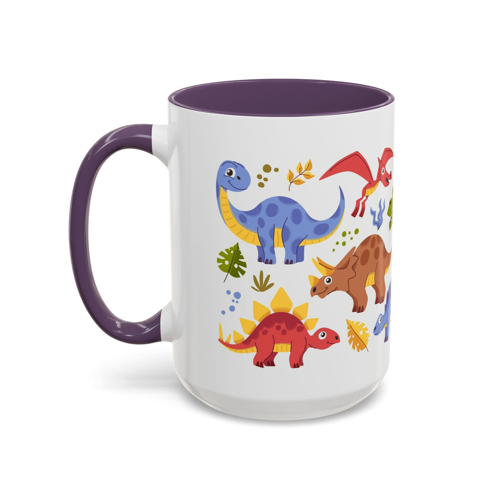 Cute Dinosaur Accent Coffee Mug - Colorful Kids Dino Pattern (11oz & 15oz)