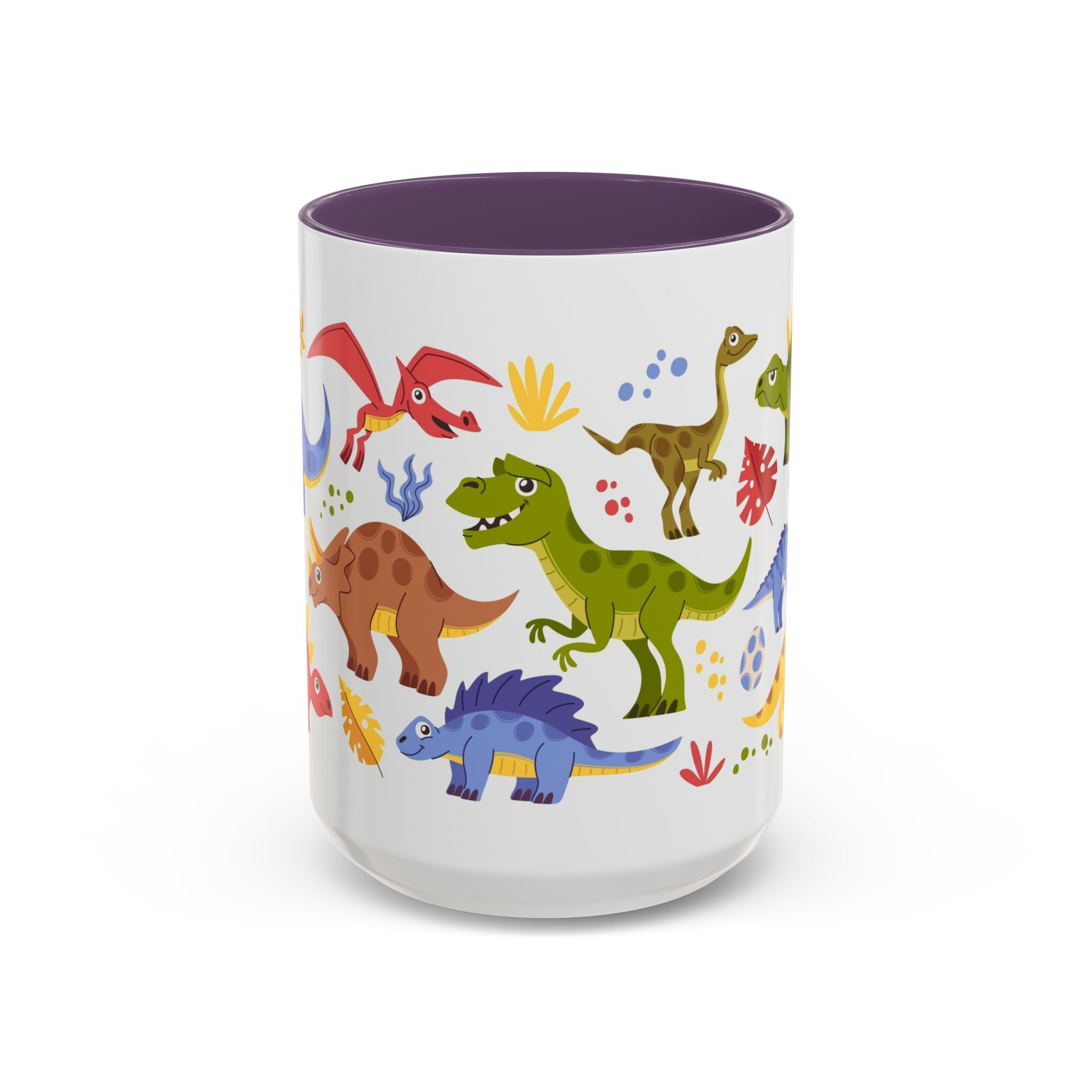 Cute Dinosaur Accent Coffee Mug - Colorful Kids Dino Pattern (11oz & 15oz)