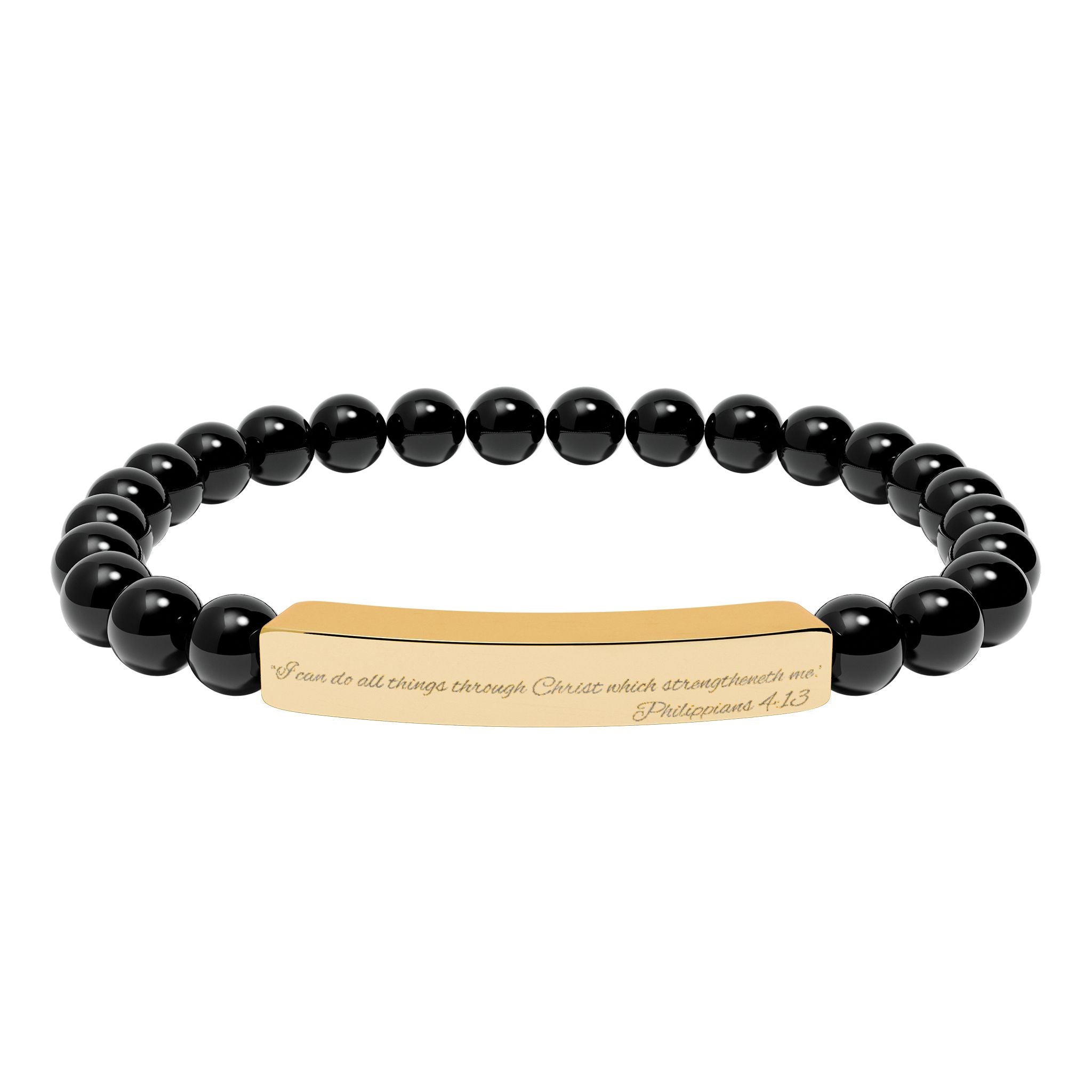 Copy of Engravable Natural Stone Bead Bracelet — Stretch Bar Personalized Jewelry