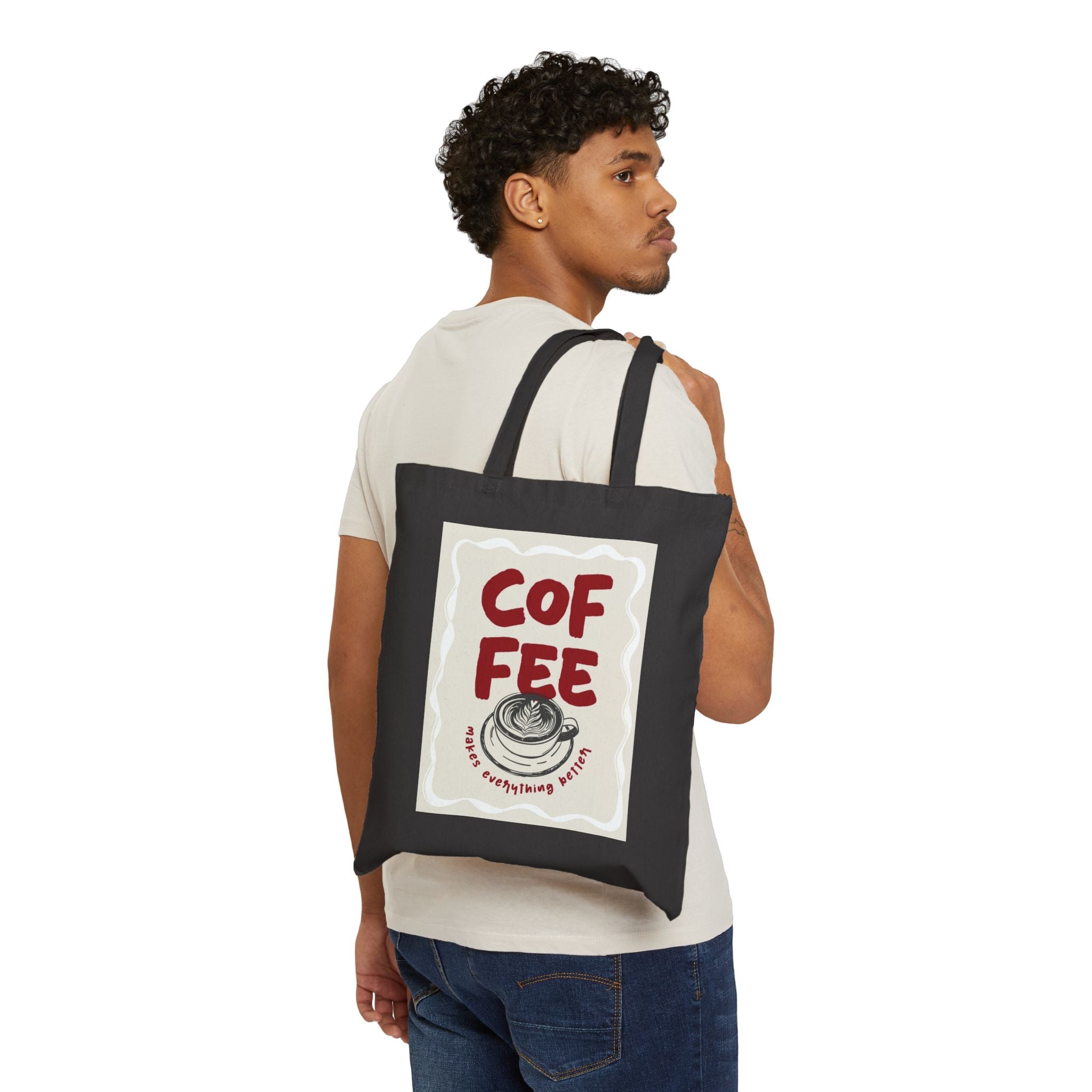 Coffee Canvas Tote Bag — 'Coffee' Retro Illustration Reusable Grocery Bag