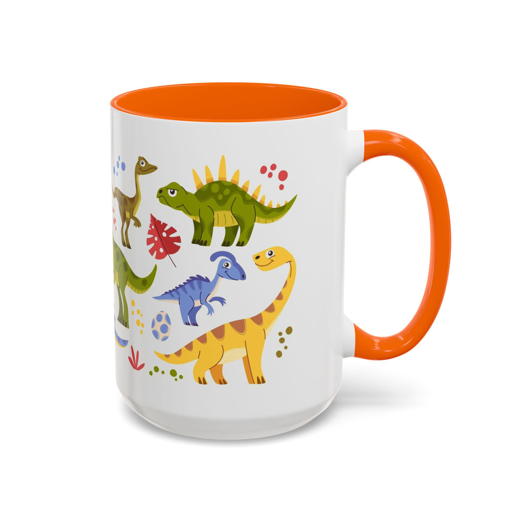 Cute Dinosaur Accent Coffee Mug - Colorful Kids Dino Pattern (11oz & 15oz)