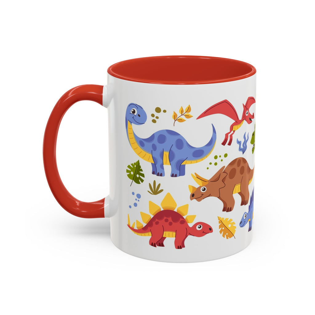 Cute Dinosaur Accent Coffee Mug - Colorful Kids Dino Pattern (11oz & 15oz)