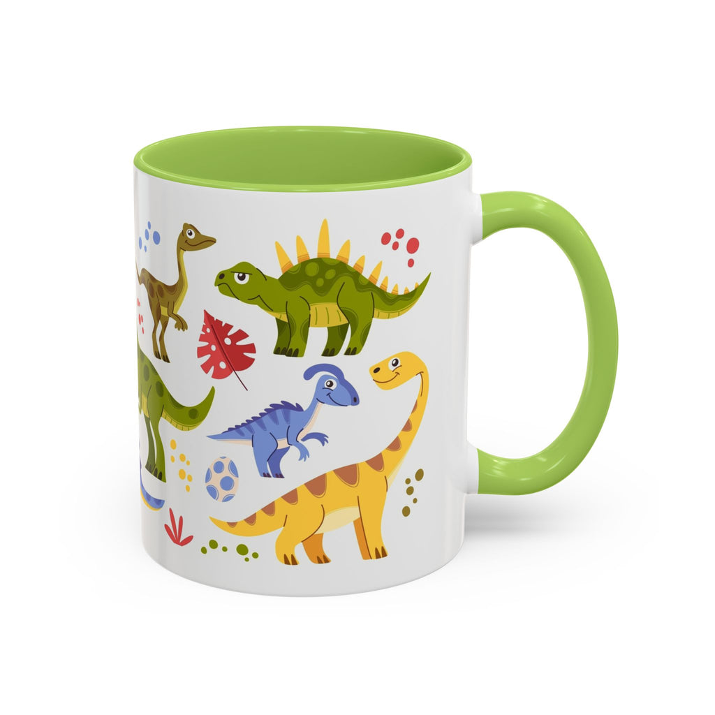 Cute Dinosaur Accent Coffee Mug - Colorful Kids Dino Pattern (11oz & 15oz)