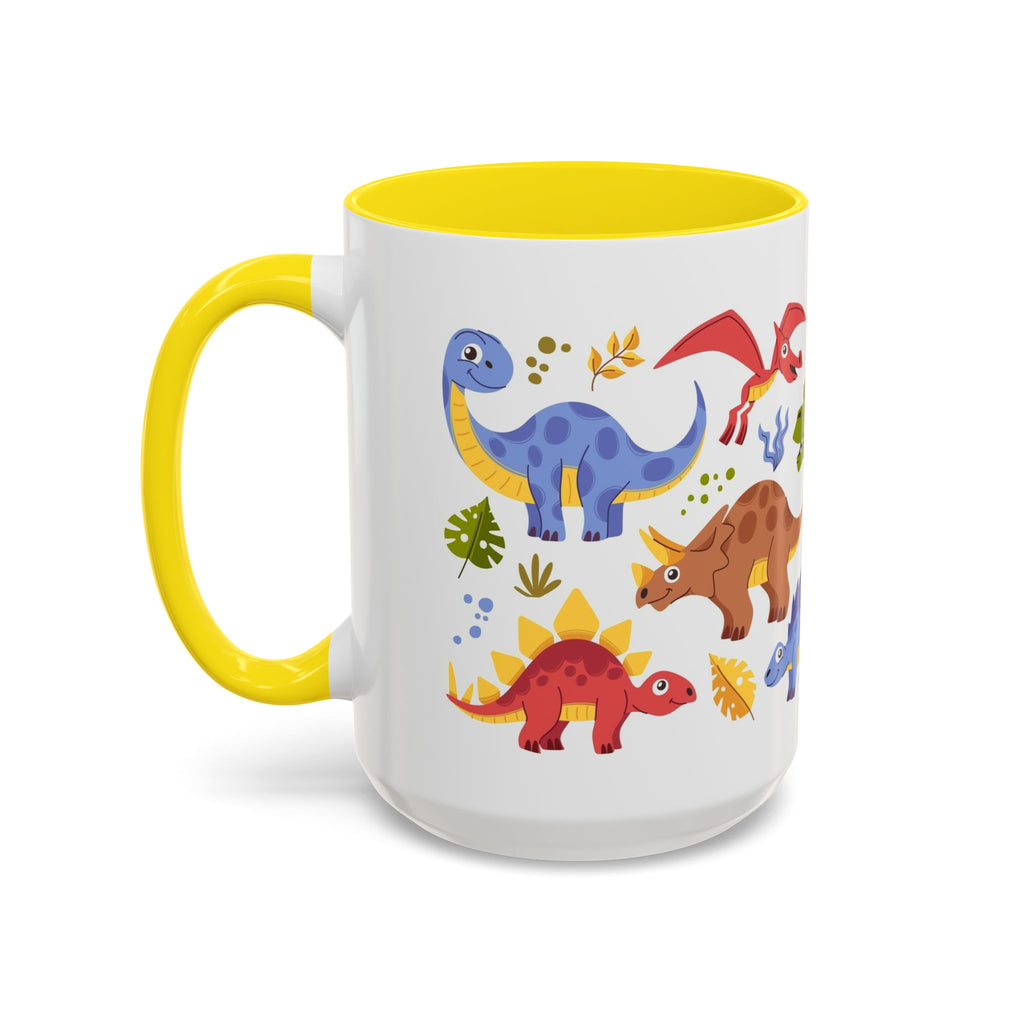 Cute Dinosaur Accent Coffee Mug - Colorful Kids Dino Pattern (11oz & 15oz)