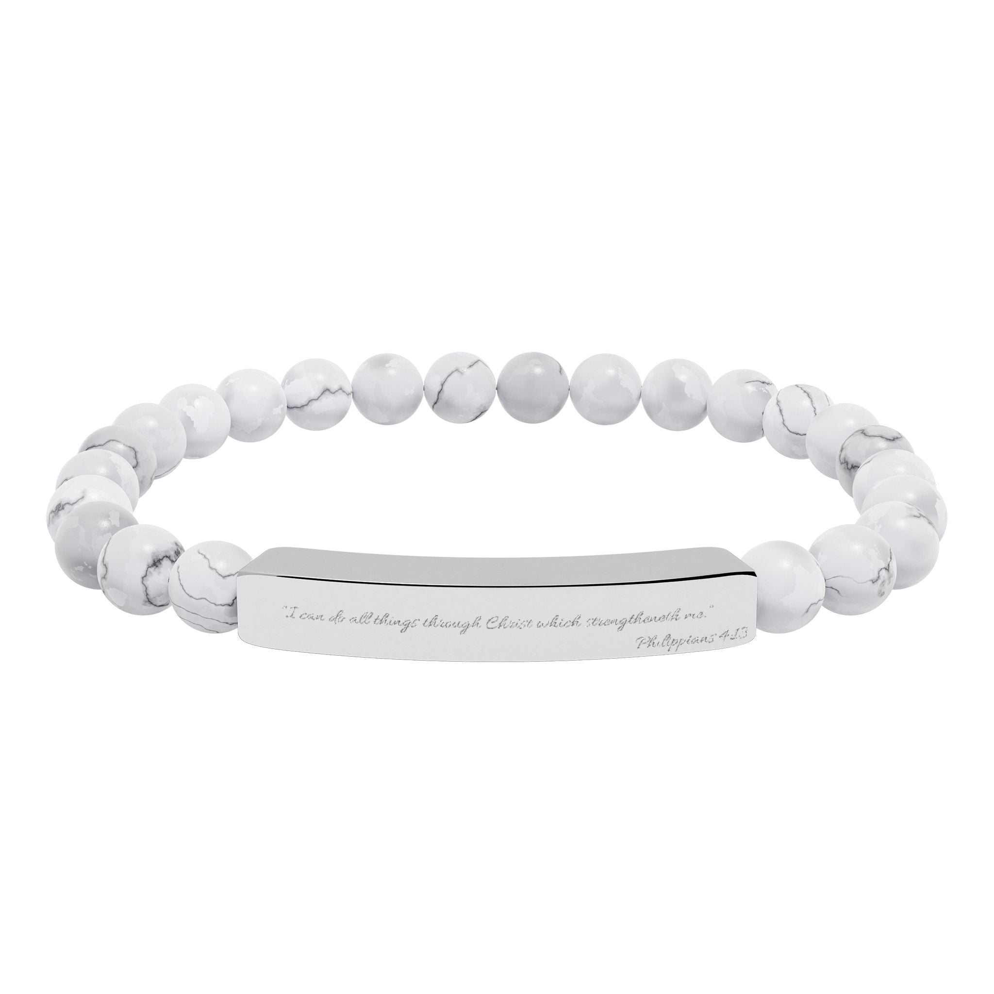 Engravable Natural Stone Bead Bracelet — Stretch Bar Personalized Jewelry