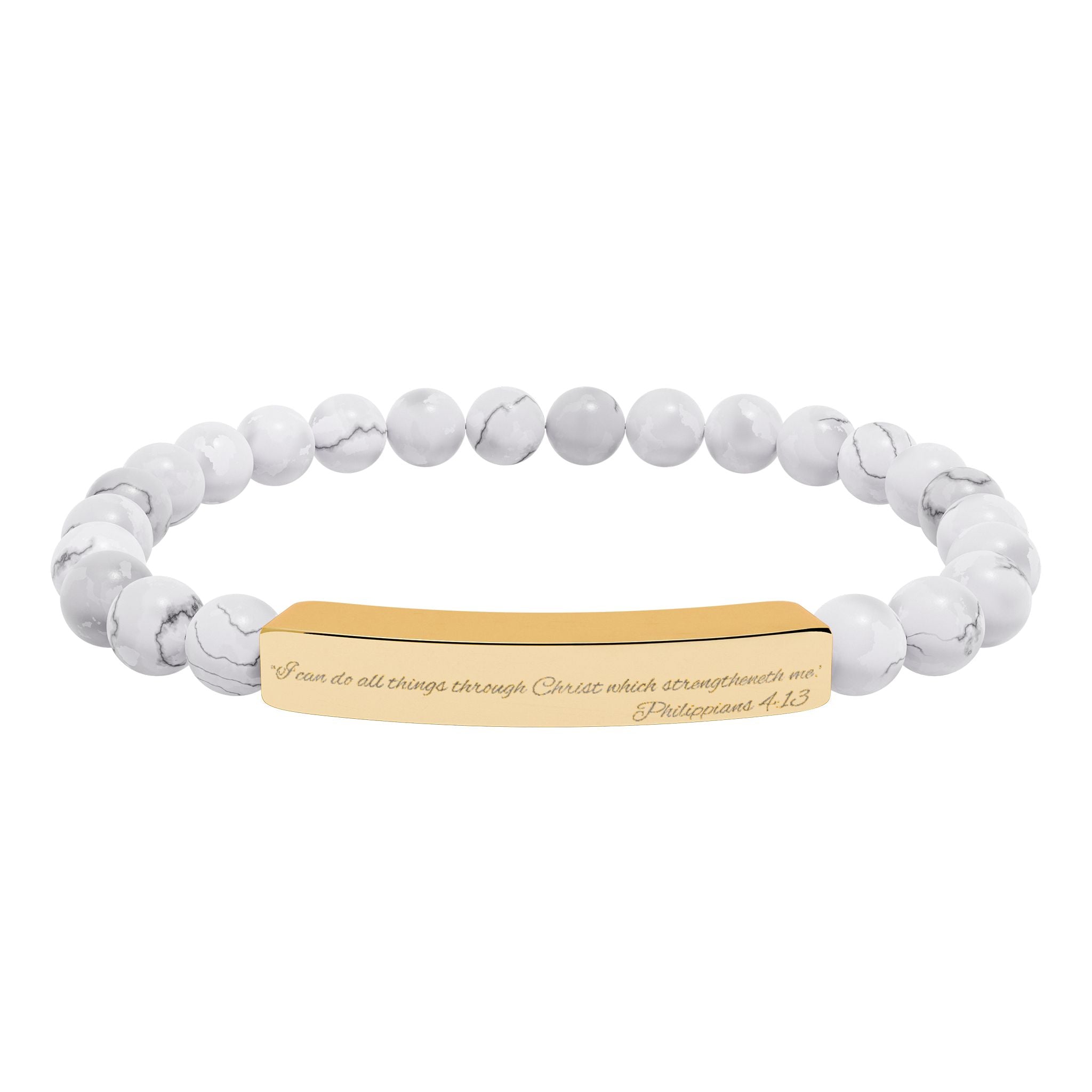 Copy of Engravable Natural Stone Bead Bracelet — Stretch Bar Personalized Jewelry