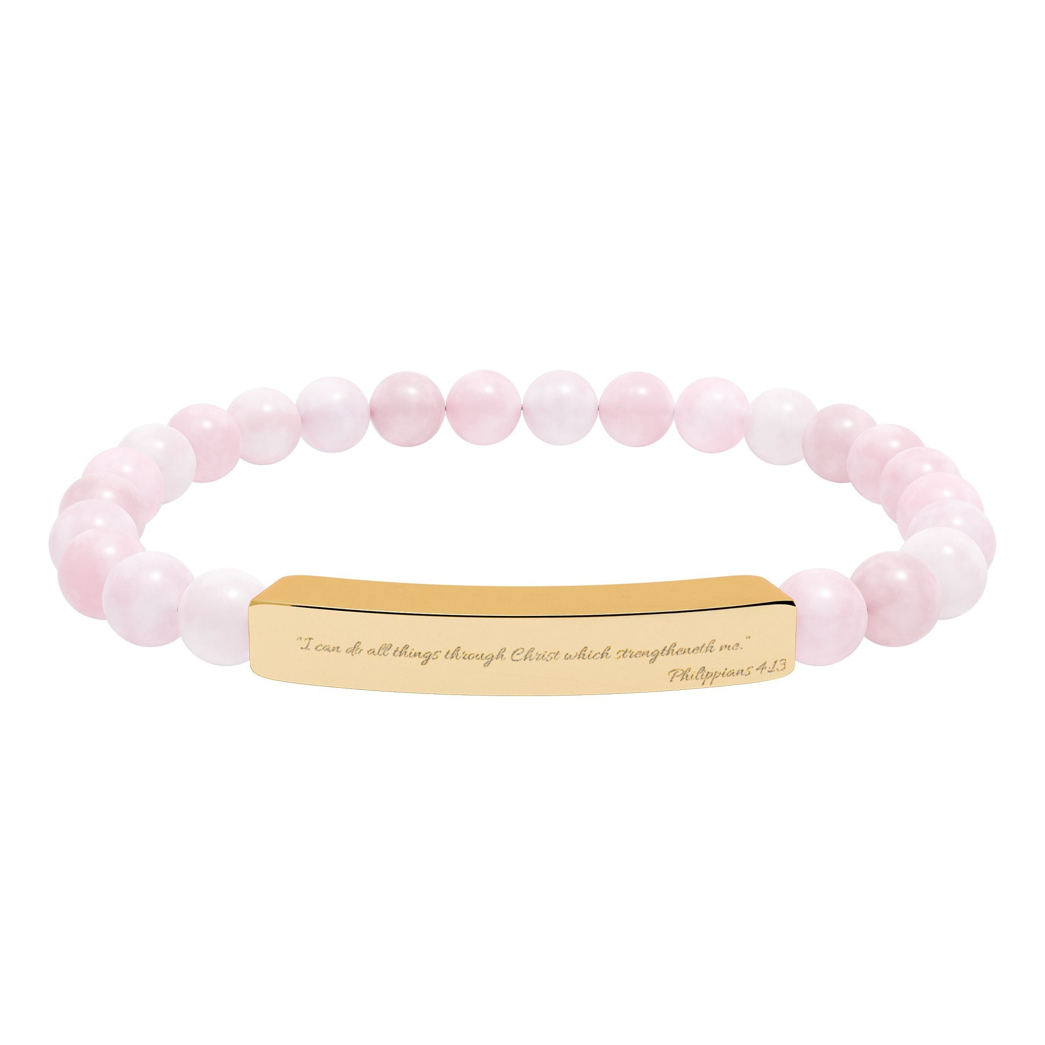 Engravable Natural Stone Bead Bracelet — Stretch Bar Personalized Jewelry