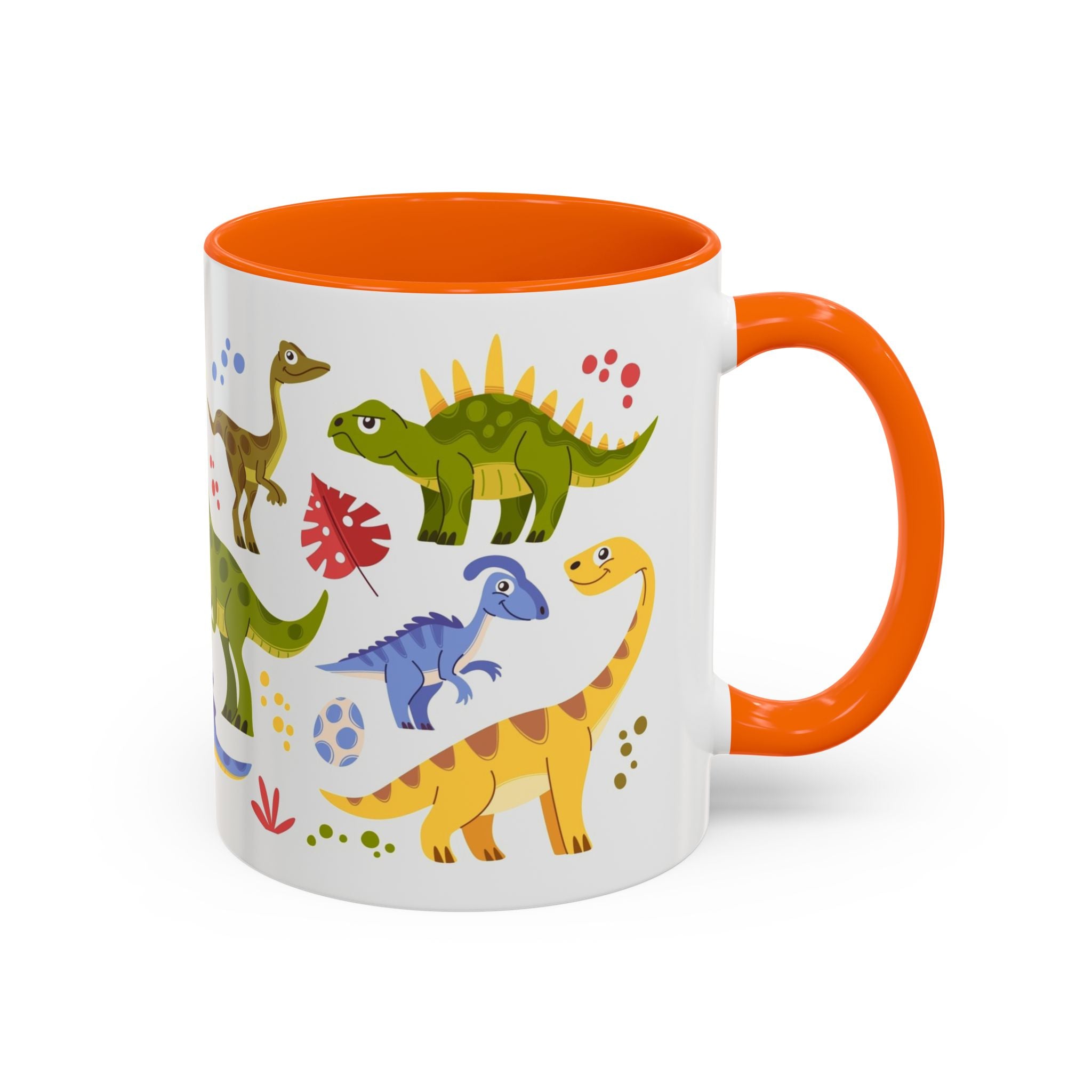 Cute Dinosaur Accent Coffee Mug - Colorful Kids Dino Pattern (11oz & 15oz)