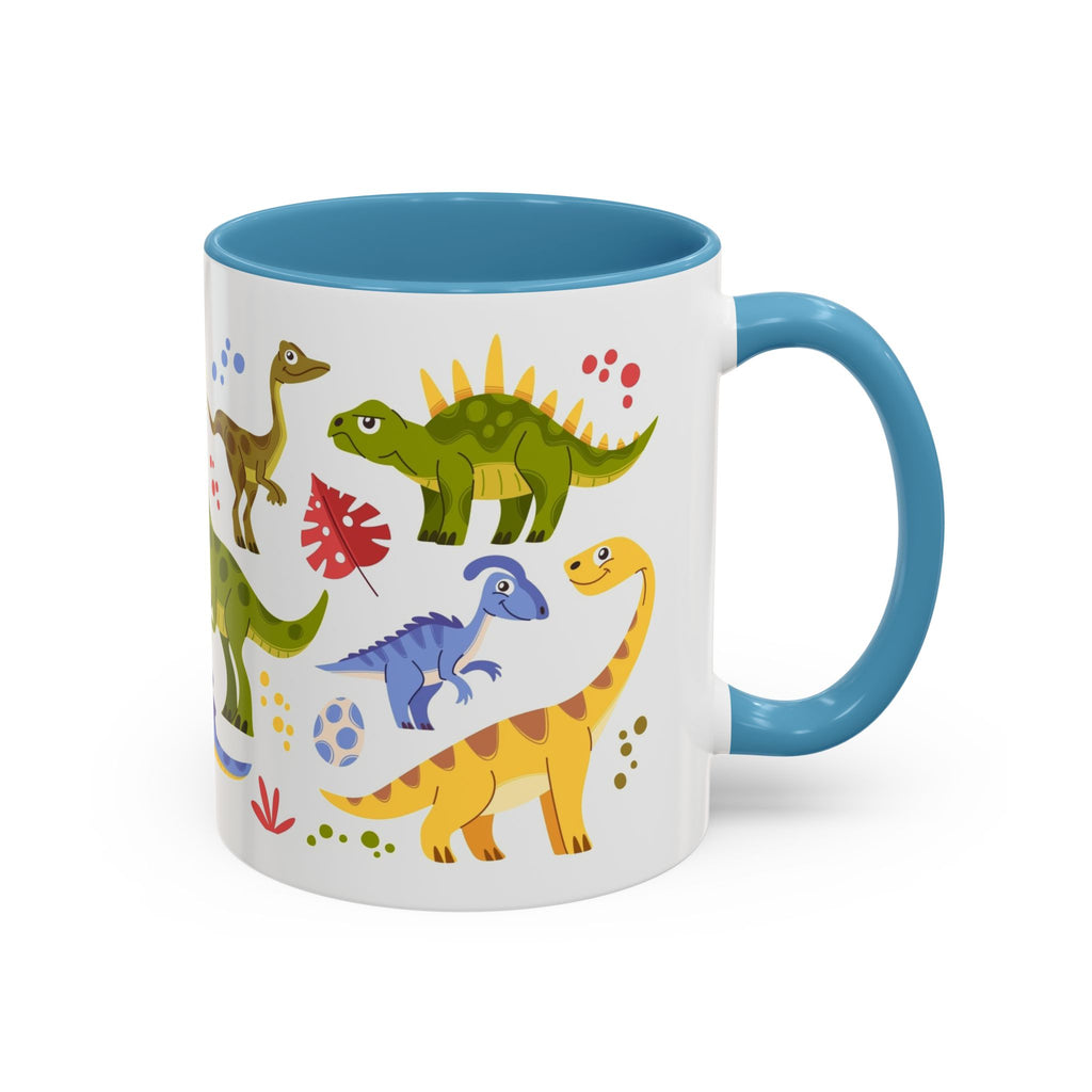 Cute Dinosaur Accent Coffee Mug - Colorful Kids Dino Pattern (11oz & 15oz)