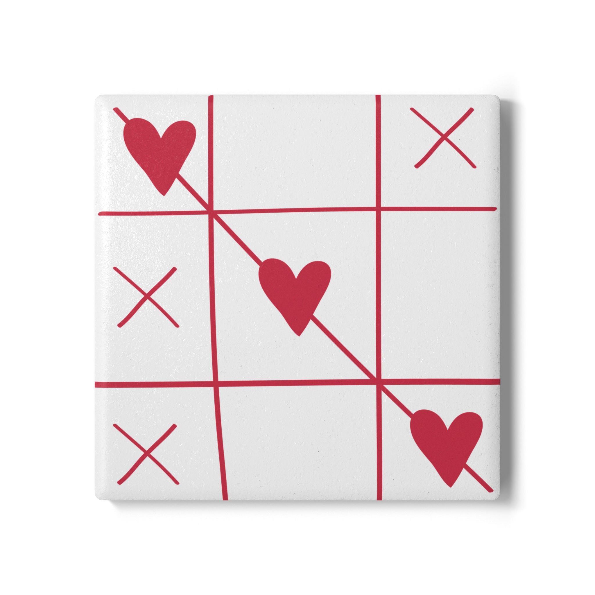 Ceramic Coaster - Tic Tac Heart Game Love Design (Valentine’s Day Coaster)