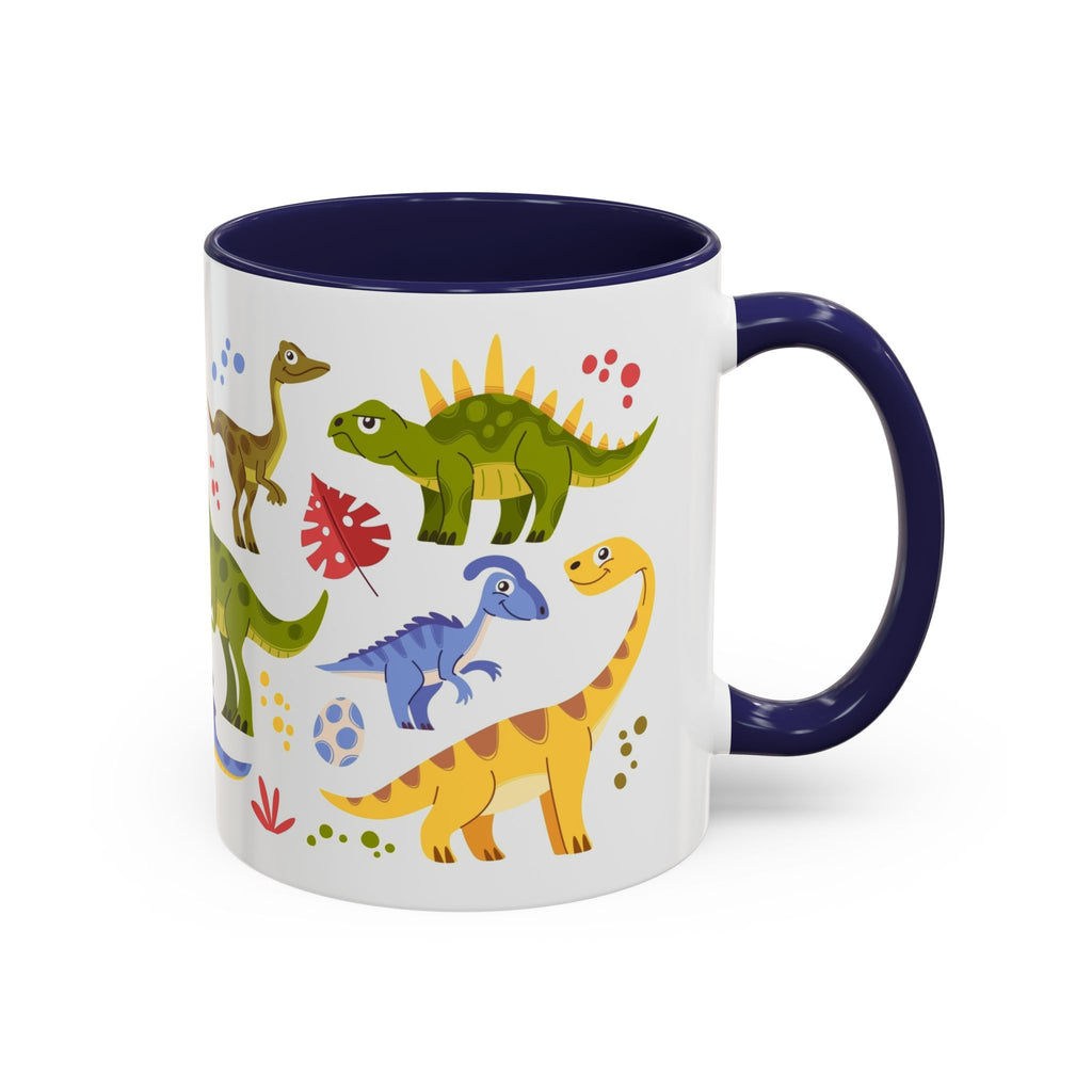 Cute Dinosaur Accent Coffee Mug - Colorful Kids Dino Pattern (11oz & 15oz)