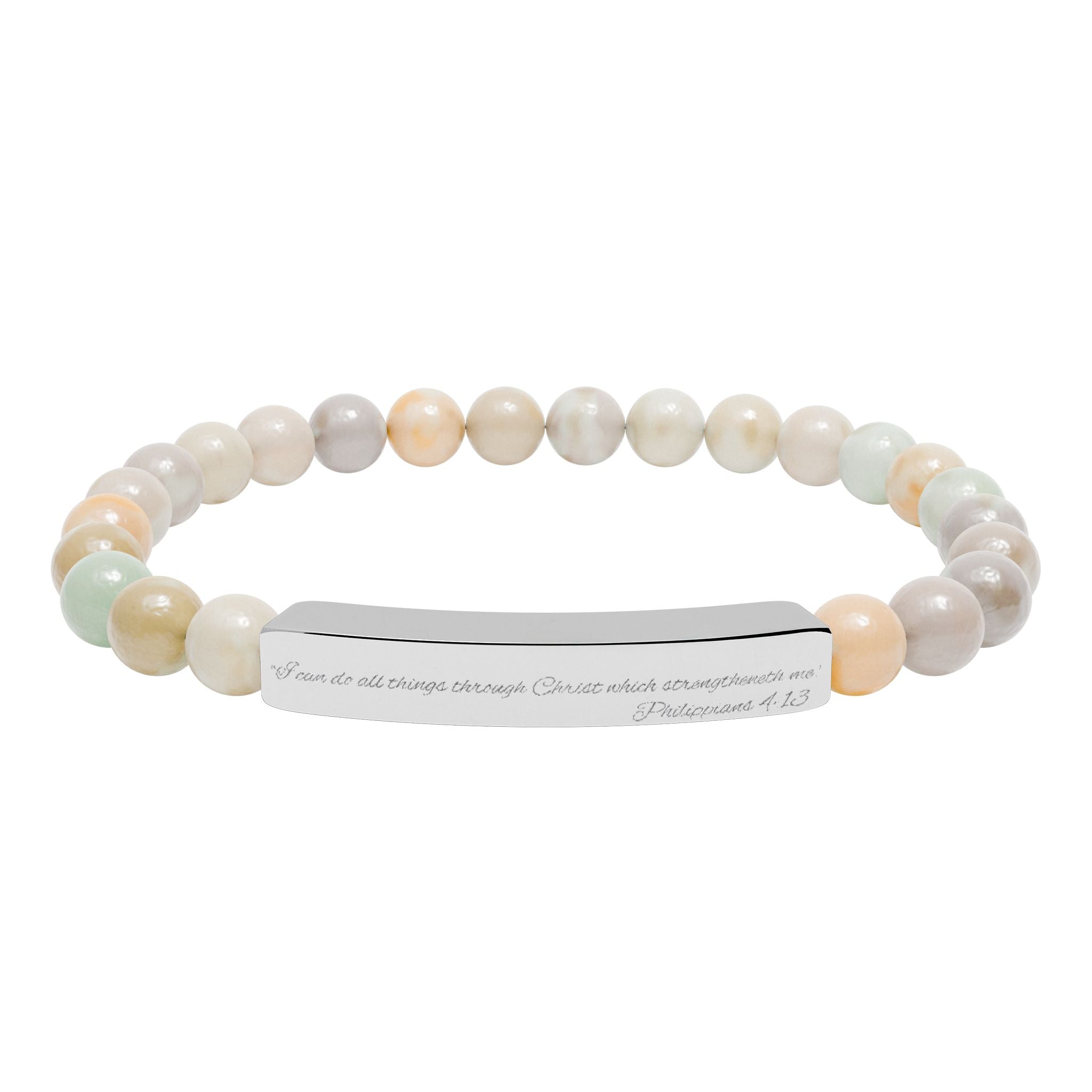 Copy of Engravable Natural Stone Bead Bracelet — Stretch Bar Personalized Jewelry
