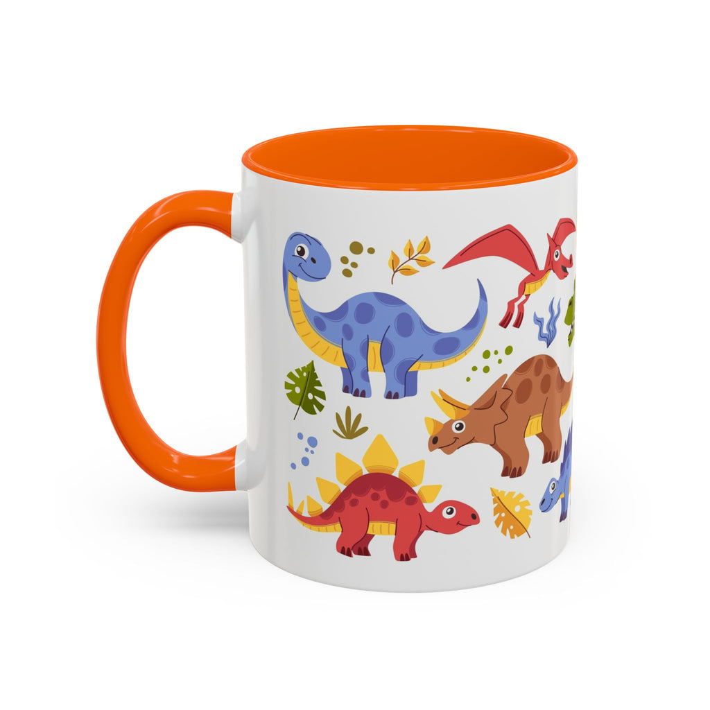 Cute Dinosaur Accent Coffee Mug - Colorful Kids Dino Pattern (11oz & 15oz)