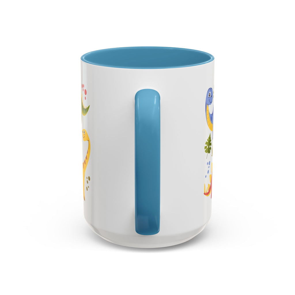 Cute Dinosaur Accent Coffee Mug - Colorful Kids Dino Pattern (11oz & 15oz)
