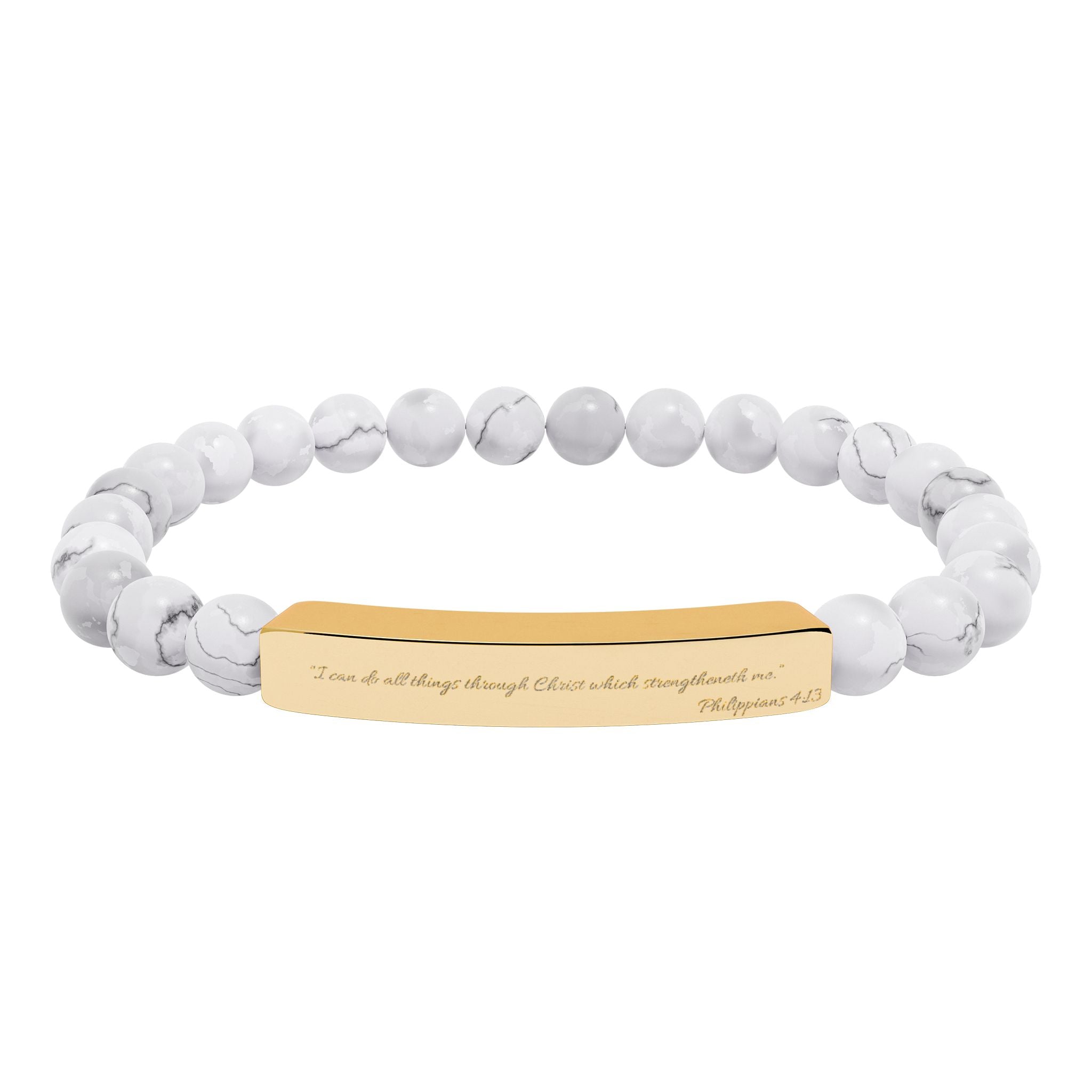 Engravable Natural Stone Bead Bracelet — Stretch Bar Personalized Jewelry