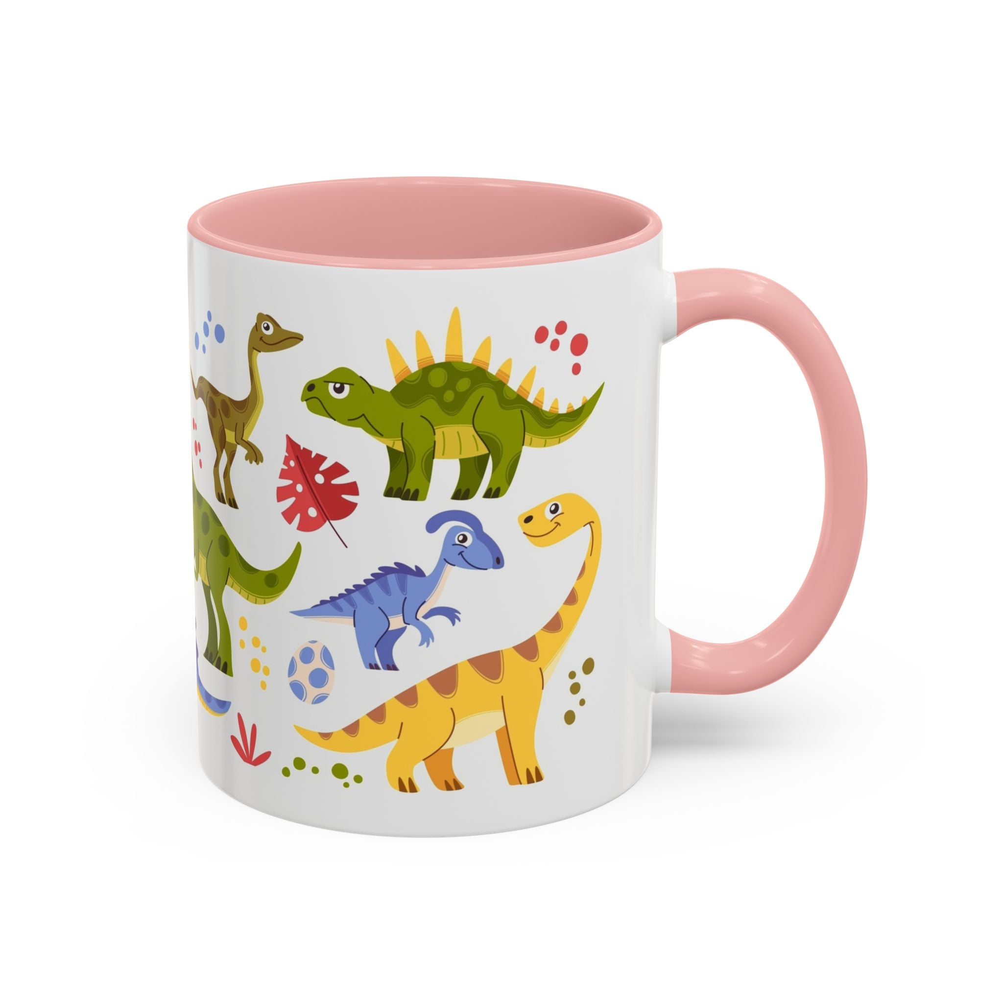 Cute Dinosaur Accent Coffee Mug - Colorful Kids Dino Pattern (11oz & 15oz)