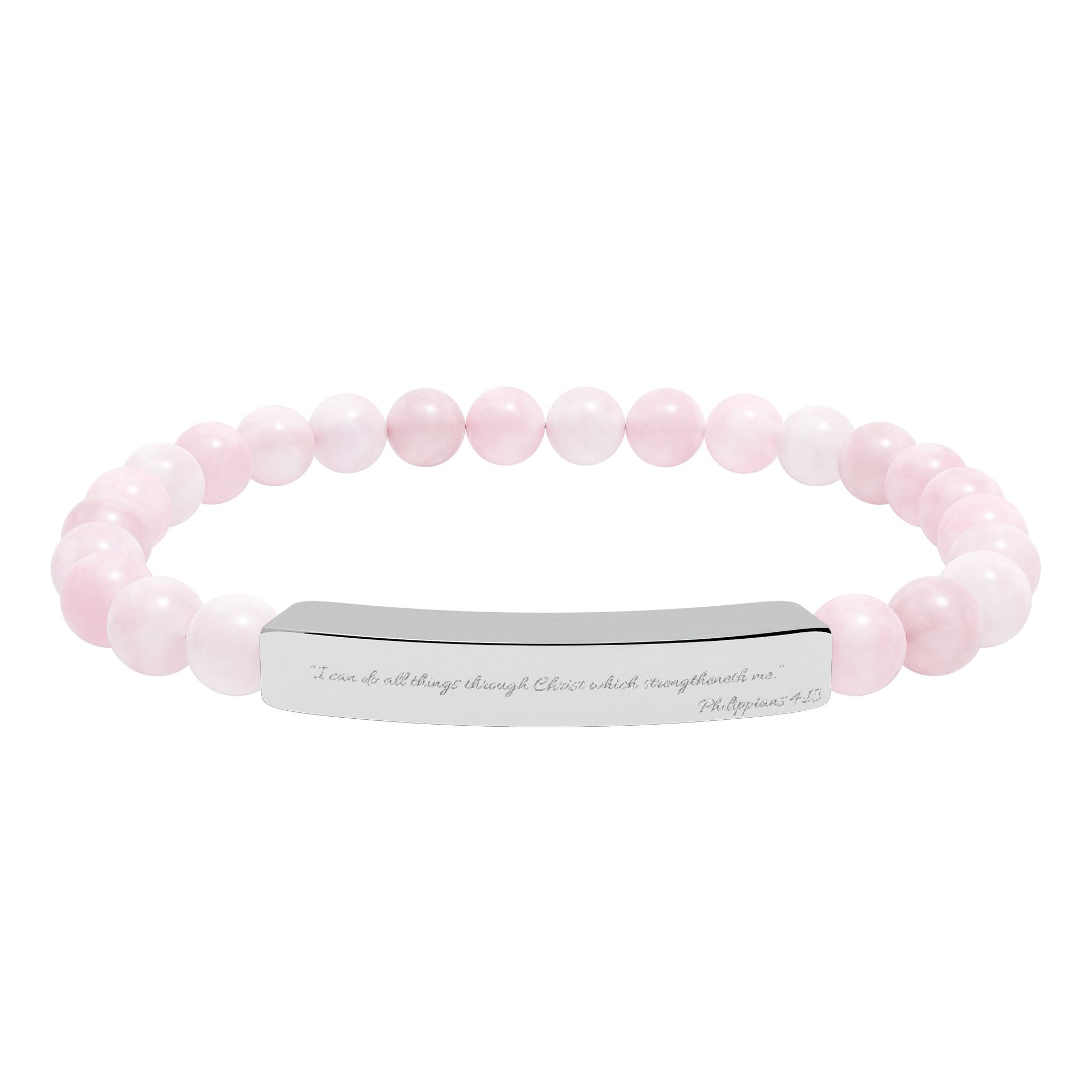 Engravable Natural Stone Bead Bracelet — Stretch Bar Personalized Jewelry