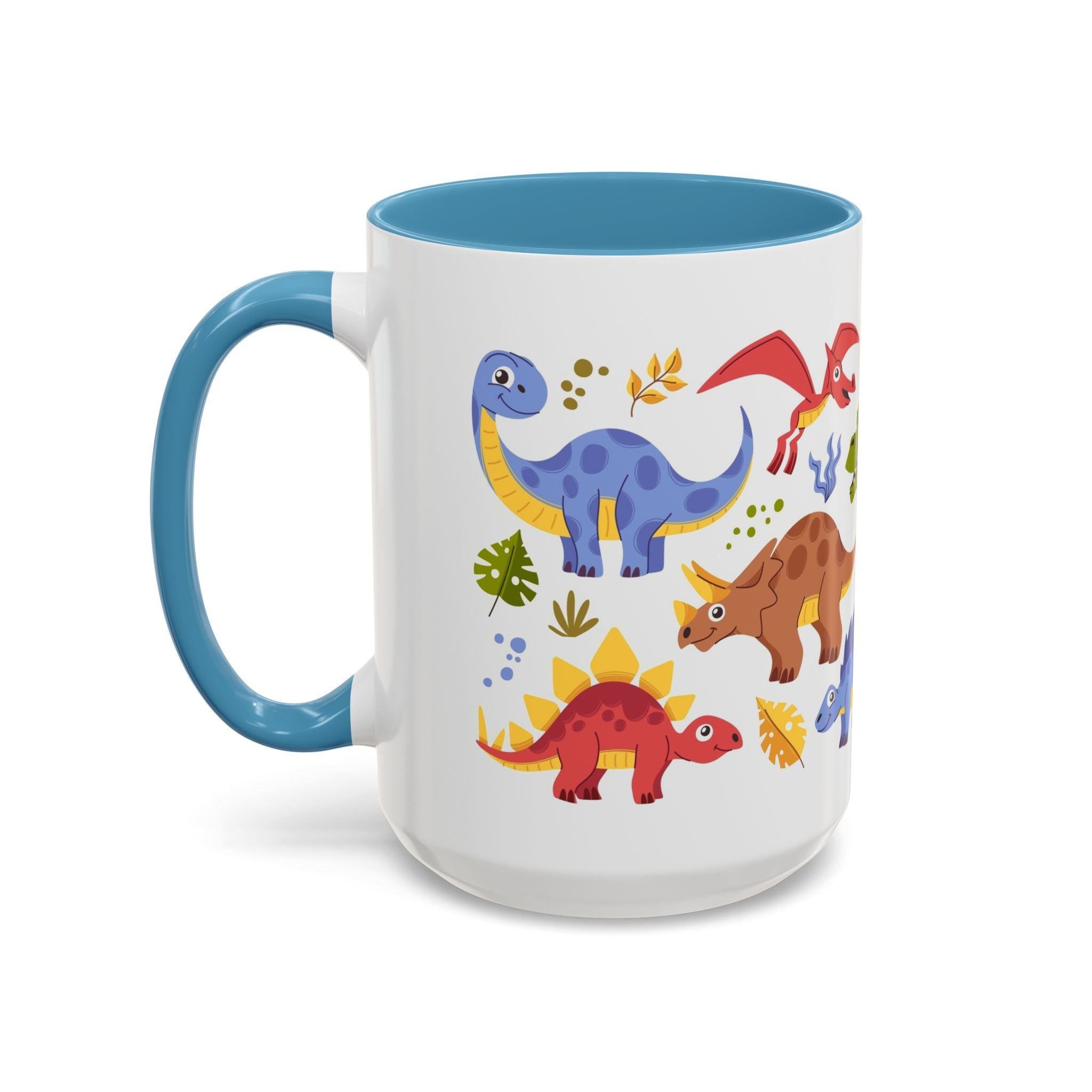 Cute Dinosaur Accent Coffee Mug - Colorful Kids Dino Pattern (11oz & 15oz)