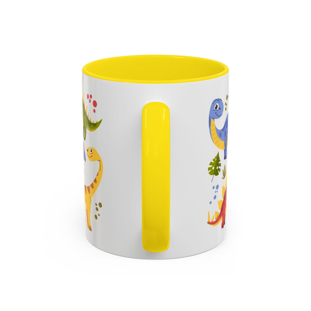 Cute Dinosaur Accent Coffee Mug - Colorful Kids Dino Pattern (11oz & 15oz)
