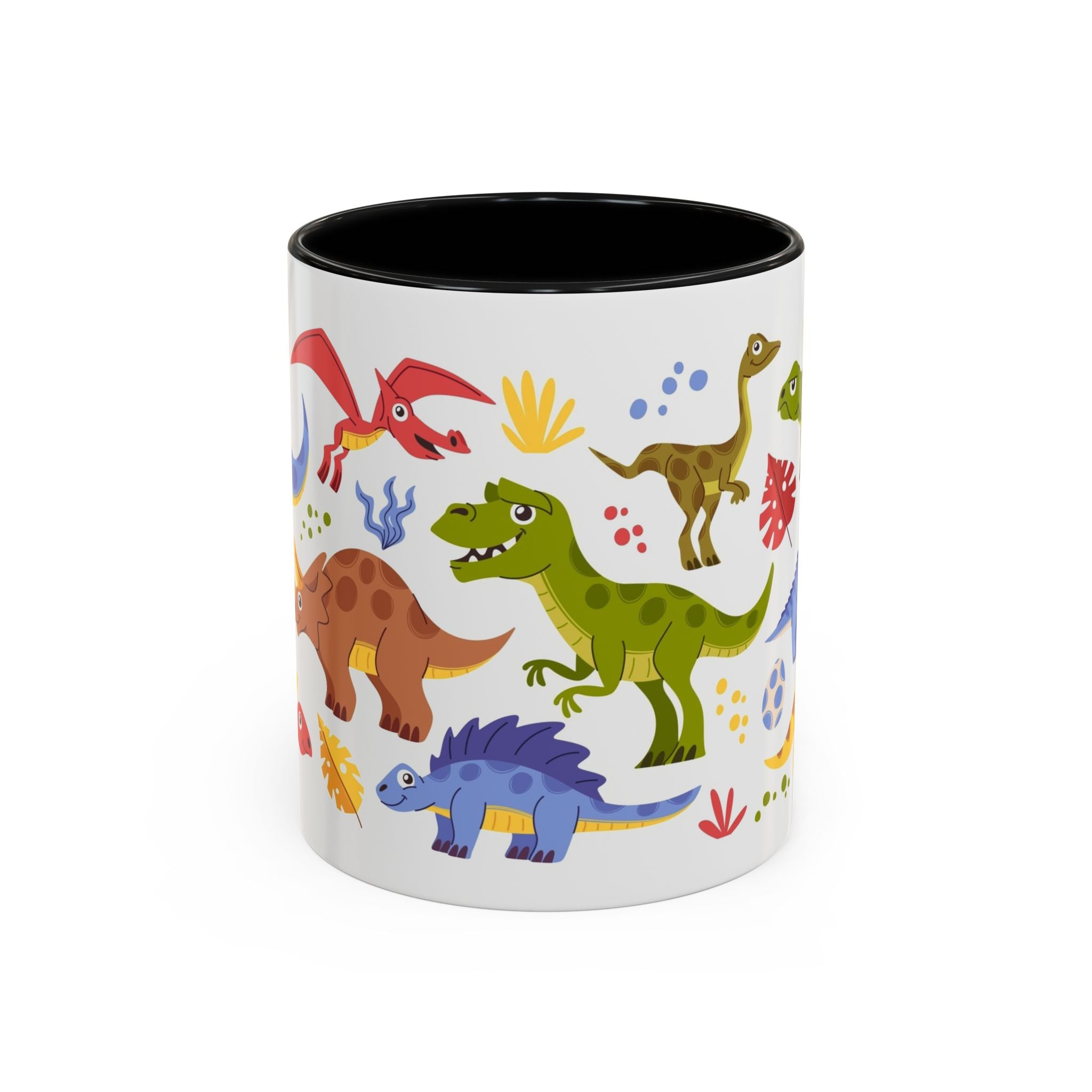 Cute Dinosaur Accent Coffee Mug - Colorful Kids Dino Pattern (11oz & 15oz)