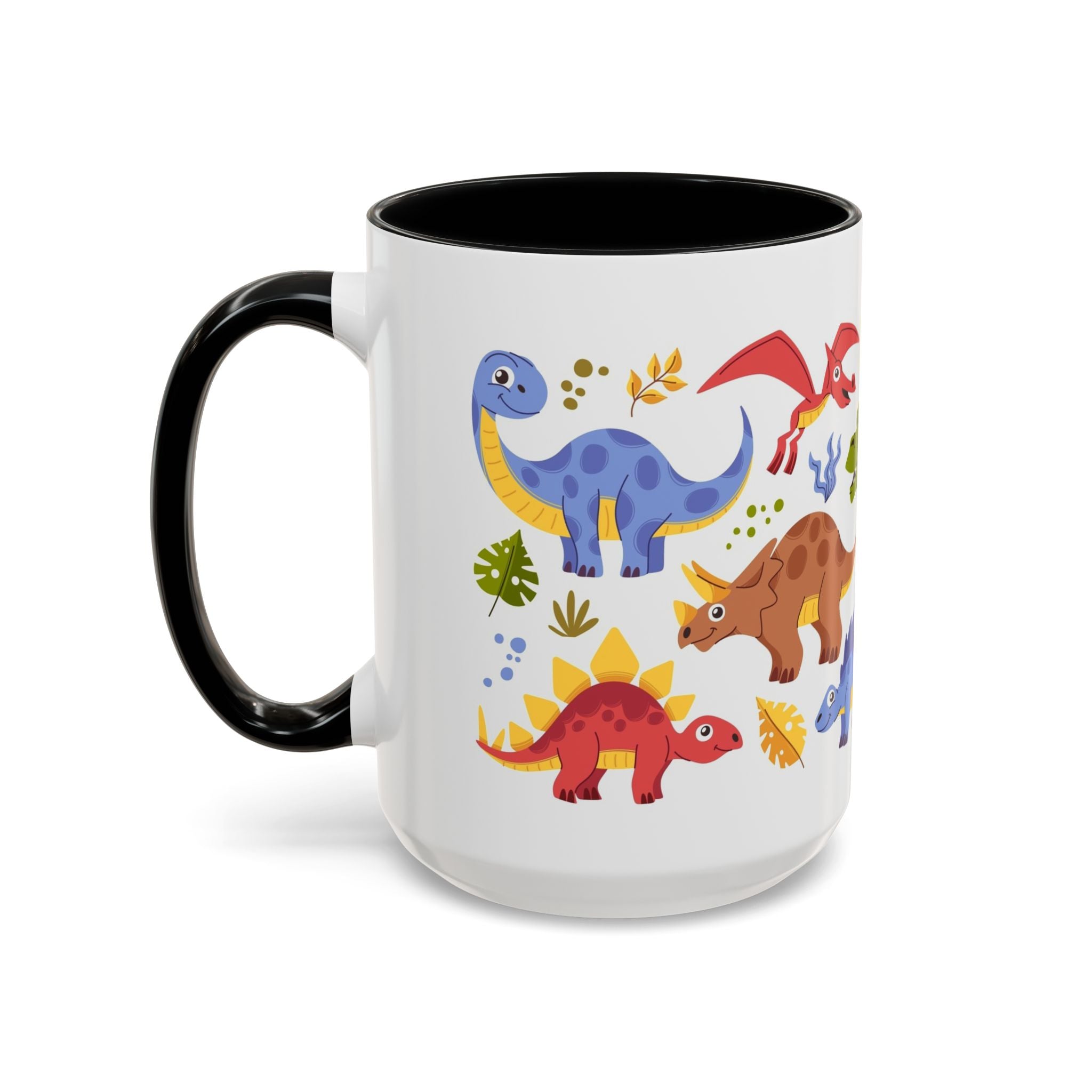 Cute Dinosaur Accent Coffee Mug - Colorful Kids Dino Pattern (11oz & 15oz)