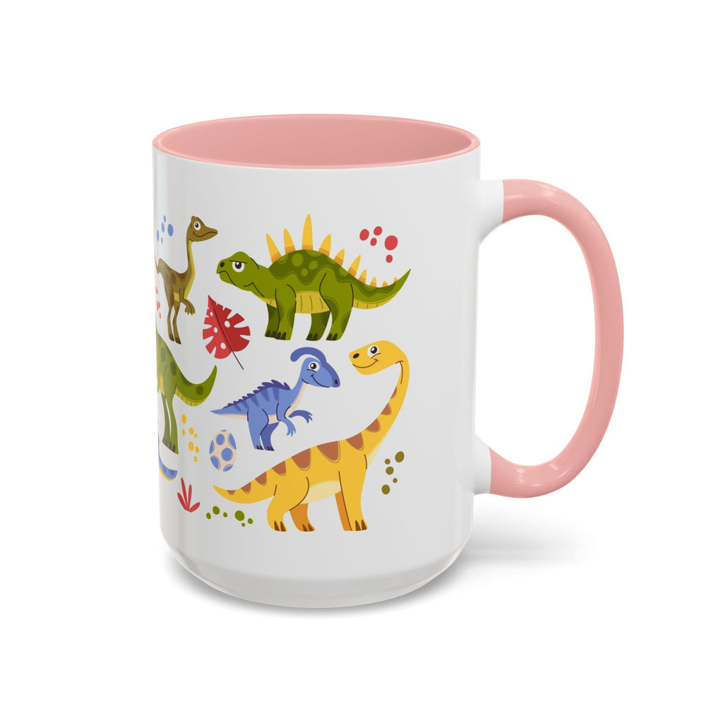 Cute Dinosaur Accent Coffee Mug - Colorful Kids Dino Pattern (11oz & 15oz)